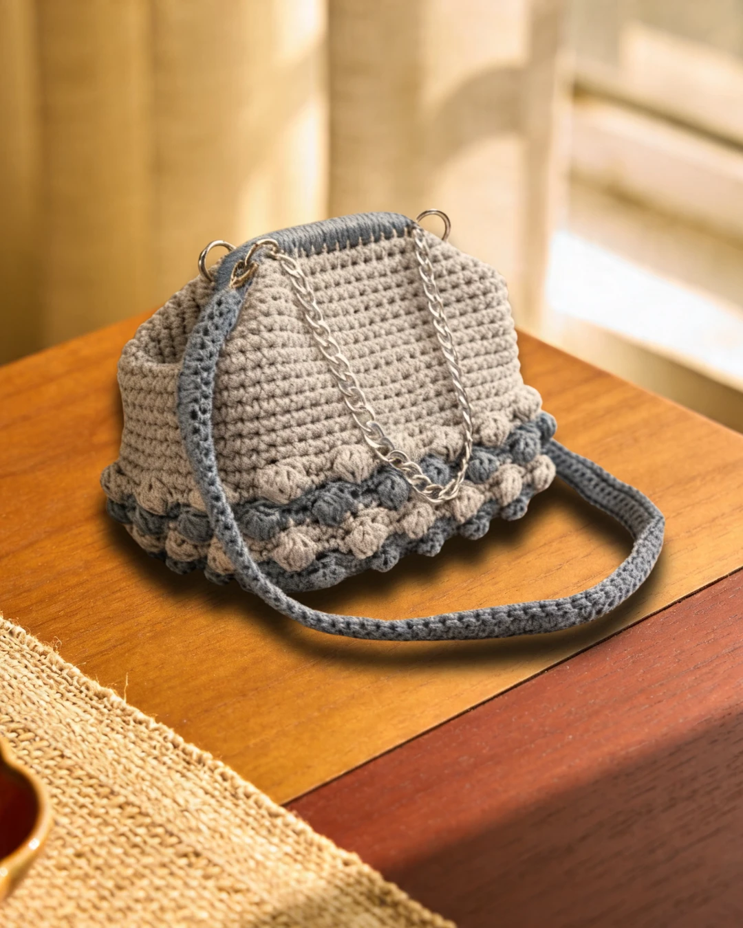 Graue Florale Häkeltasche